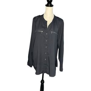 Calvin Klein Women's Long Sleeve 3/4 Sleeve Top Slate Blue Gray XL